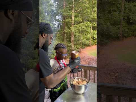 Started his first fire now learning how to season #grilling #pitmaster #grillhack #outdoorcooking