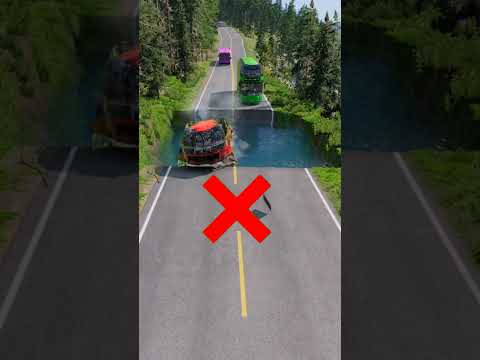 Mixer Buses vs Massive Water Pit #106 |#carsvswaterpit #doubleflatbedtrailertruckvsspeedbumps