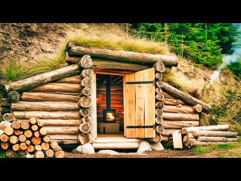 Man Digs Into the Earth and Builds A DIY Underground Log Cabin! (By @forestpaths‬ )