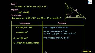 Theorem related to Right Triangle with One Angle 30 Degrees