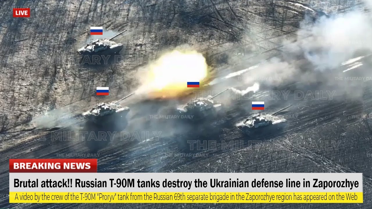 Russian T-90M Tanks Destroy the Ukrainian Defense Line in Zaporozhye