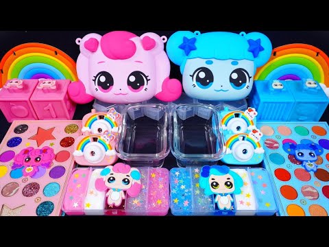 🌈ASMR🌈 Mixing "Teenieping" MakeUp Eyeshadow,Glitter Into Clear Slime satisfying #티니핑 #슬라임 (727)