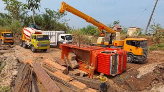 Ngeri Terguling Mobil Truk Oleng Isuzu nmr Muat Kayu Terguling di Jembatan, Rc Handmade Canter Fuso