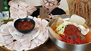 너무 맛있어서 리필했어요ㅎ 🧊냉제육과 떠먹는 🔥해주냉면에 반주 먹방 cold boiled pork MUKBANG