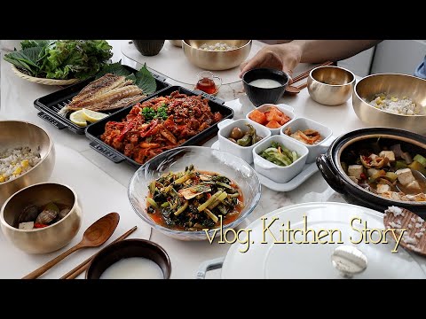 건강한 여름 밥상🌿김치 주문 하는 날🫜열무 보리밥, 김치 제육볶음, 바지락된장찌개