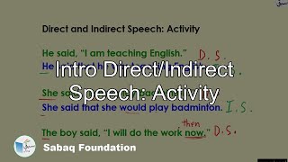 Intro Direct/Indirect Speech: Activity