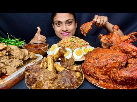 Spicy Mutton Curry Whole Chicken Curry Mutton Kaleji Curry Chicken Leg Fry Fried Rice Egg Eating