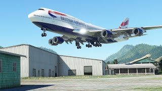 Boeing 747 Very Low with Buildings Before Landing On Honolulu int. Airport, msfs 2020
