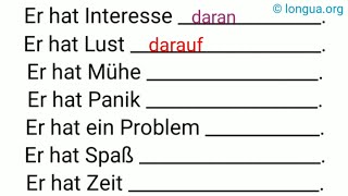 Übungen Mix, Präpositionen, Artikel und Adjektive, A2, B1, daran, darauf, danach, dazu, damit, davon