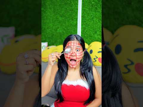 Challenge - Christmas Makeup with Spoon 🥄🤯 #shorts #makeupshorts