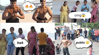 Namo ghat public reaction 😱in shirtless 🔥🔥 when bodybuilders go shirtless in public #publicreaction