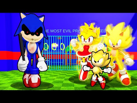 SUPER SONIC FAMILY VS SONIC.EXE PRISON RUN IN ROBLOX