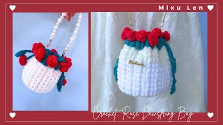 #72.Hướng dẫn móc túi hoa hồng rút dây.Crochet Rose Dawstring bag tutorial.Crochet rose bag. Mixulen
