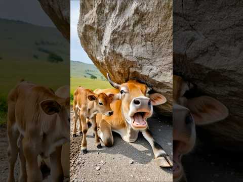 rescue cow from giant rock #animals #funny #shorts