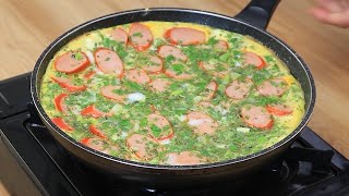 Omelete Super Recheado com Salsicha e coberto com muçarela– Rápido, Fácil e Muito Saboroso!