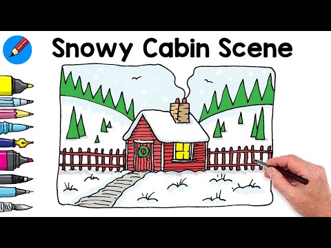 Holidays Art: Drawing a Winter Wonderland Cabin Real easy