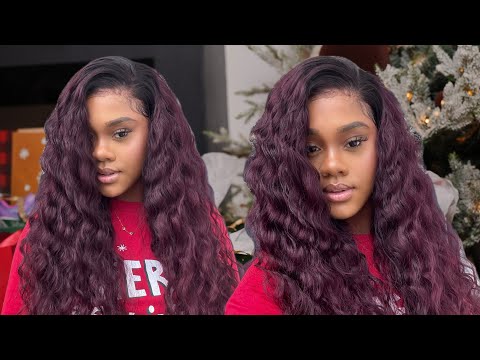 Highly Recommend! Plum Ombre Color Flawless Water Wave 13*4 Lace Frontal Wig Install ft. Klaiyihair