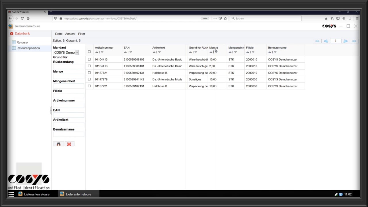 Retouren Management im COSYS WebDesk | COSYS POS Non Food Demo