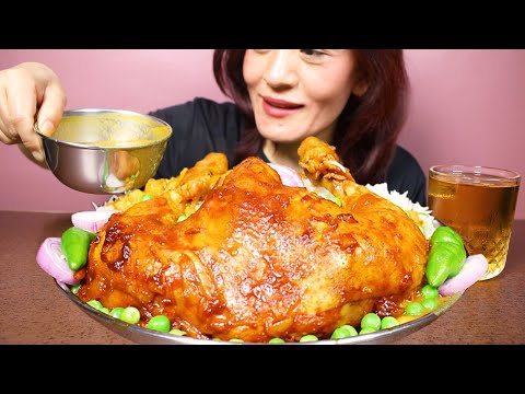 SPICY CHICKEN MASALA CURRY WITH BASMATI RICE AND EXTRA GRAVY #ASMR/EATING SHOW BIG BITES MUKBANG