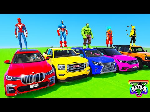 SPIDERMAN CARS MEGA Sea Ramp Challenge ! SUPERHERO HULK Epic New Stunts off road Racing CAR - GTA V