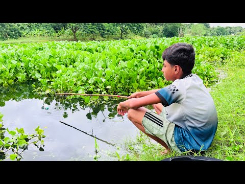 Little boy hunting big fish by rod ~ Traditional hook fishing in the river🥰🥰 || Amazing Fishing