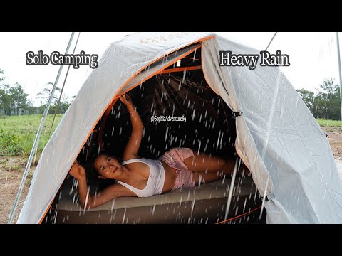 Solo Camping In The Heavy Rain - Relaxing In Tent With Sounds Of Rain