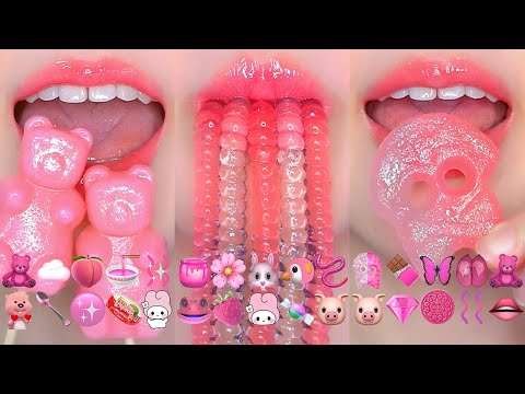 ASMR PINK EMOJI FOOD CHALLENGE 💗 분홍색 이모지 먹방 모음집 TANGHULU, KOHAKUTO, JELLY EATING SOUNDS MUKBANG
