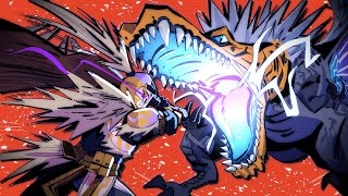 parrying the lightning tyrannosaurus so i can eat him and wear his skin