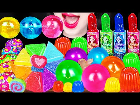 ASMR Rainbow Dessert Edible lipstick Kohakuto Jelly 먹는 립스틱 코하쿠토 젤리 먹방 Mukbang, Eating