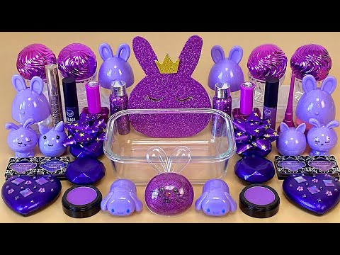 PURPLE SLIME | Mixing makeup and glitter into Clear Slime. ASMR Satisfying Slime Video.