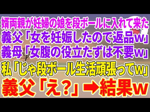 【スカッと総集編】婿両親が妊婦の娘を段ボールに入れて家に来た。義父「女を妊娠したので返品でw」義母「女腹の役立たずは不要なのでw」私「じゃ段ボール生活頑張ってw」義父「え？」結果w