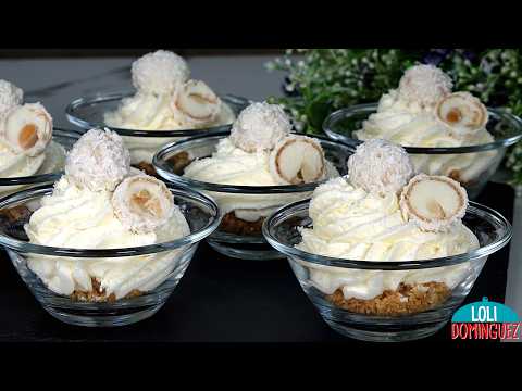 POSTRE RAFFAELLO PARA NAVIDAD. Delicioso, fácil, rápido y sin horno, una mousse suave y esponjosa