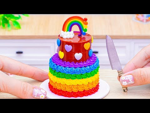 Miniature Rainbow Chocolate Cake Decorating | How To Make Miniature Buttercream Chocolate Cake