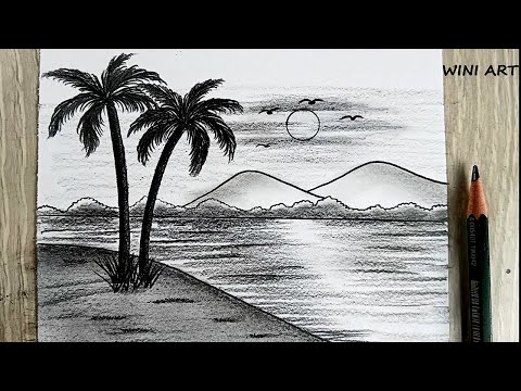 رسم سهل | تعليم الرسم بالرصاص  | رسم المناظر الطبيعية  | رسم منظر طبيعي | رسم شجرة نخيل | رسم 🎨 |