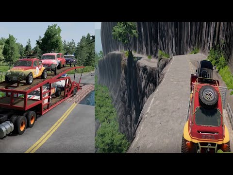 Flatbed Trailer Truck Cars Rescue!! - World Most Dangerous Road - BeamNG.drive