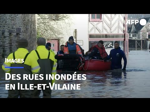 Crues: images des rues inondées à Pont-Réan en Ille-et-Vilaine | AFP Images