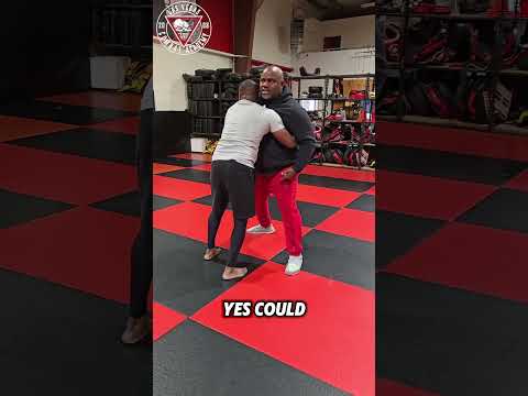 When someone grabs you in a bear hug from the front, it’s all about staying grounded!