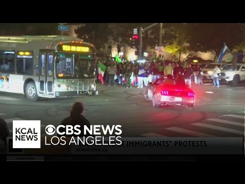 Protesters gathered in downtown Los Angeles over ICE raids for second straight day