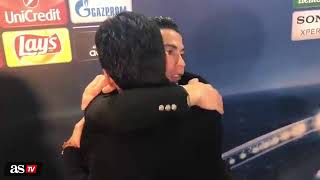 Cristiano stops to give Buffon a hug in the Mixed Zone