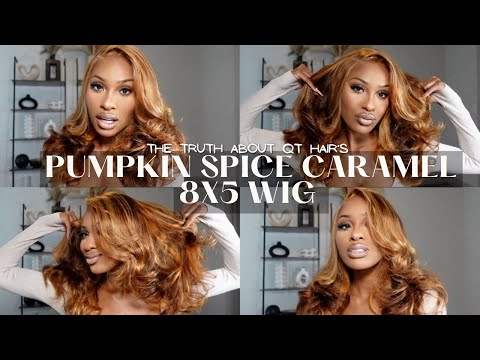 THE BEST PUMPKIN SPICE CARAMEL 8X5 HD PRE CUT GLUE-LESS LACE WIG ft. QT HAIR