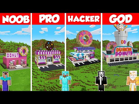 Donut Shop Build Battle Challenge - Noob vs Pro vs Hacker vs God - Minecraft Animation