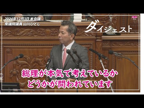 山川ひとし【平和外交の徹底こそが、国益】2024年12月3日 衆議院・本会議【国会ダイジェスト】