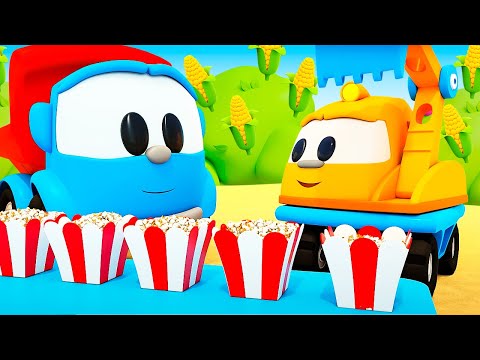 Leo the truck makes popcorn for friends! New funny cartoons for kids. Cars and trucks for kids.