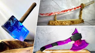 4 Amazing Epoxy Resin Lamps - Thor's hammer, Katana, Axe and Ocean - RESIN DIY ART