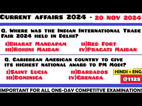 20 November 2024 Current Affair Questions | Daily Current Affairs | Current Affairs 2024 Nov | HVS|