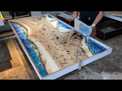 Crazy Idea Of Extremely High Skills Carpenter - Build A Art Table With Damaged Wood Panel And Epoxy