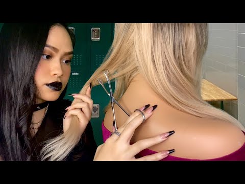 ASMR Goth Girl Plays w/ Your Hair + Piercing & Back Scratch (Rainy Day ☔️) Face Touching, light gum