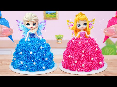 Beautiful Elsa Anna Princess Cake Making ✨ Best Miniature Disney Princess Cake Recipe Decorating✨