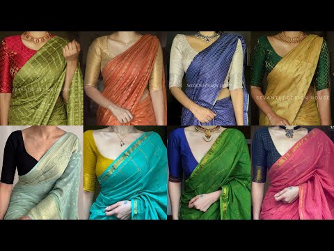 Contrast Saree Blouse Color Combination Ideas / New Saree Blouse Contrast Colour Combination Design