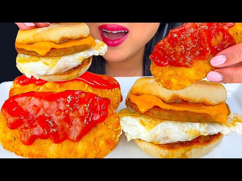 ASMR McDonald’s Sausage Egg And Cheese McMuffin + Hash Browns (Homemade)